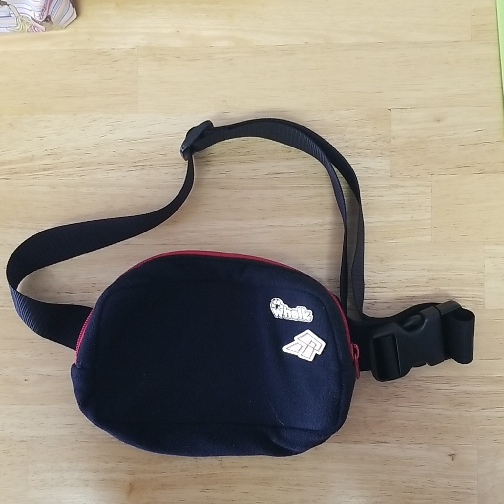 Black Fleece upcycled Whelk Fanny Pack with Red Trim